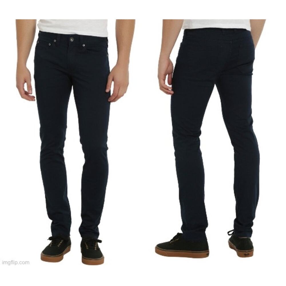 RUDE Hot Topic NWT Men's 38 Dark Navy Blue Skinny Chino Pants Light Stretch - Picture 3 of 11